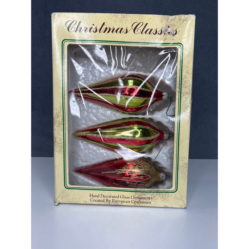 Vintage & Rare European Craftsman Hand Decorated Glass Ornaments In Box 3 of 4